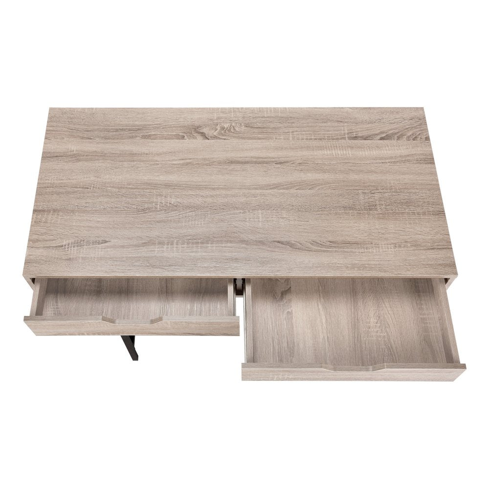 47" Taupe and Black Wood and Metal H-Shape Computer Desk With Two Drawers