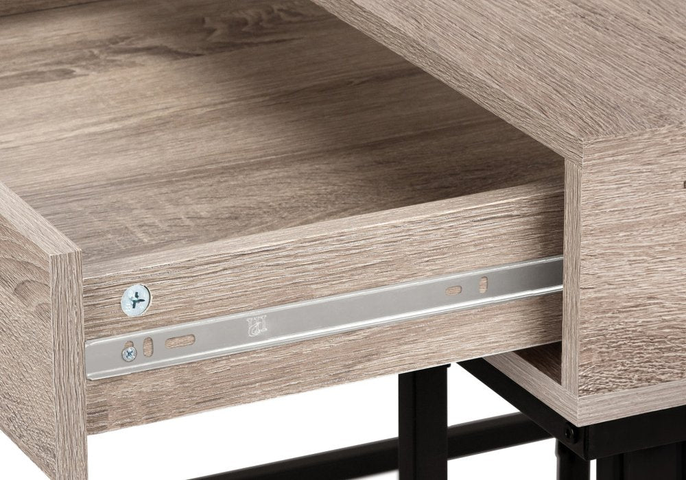 47" Taupe and Black Wood and Metal H-Shape Computer Desk With Two Drawers
