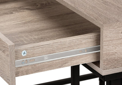 47" Taupe and Black Wood and Metal H-Shape Computer Desk With Two Drawers
