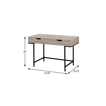 47" Taupe and Black Wood and Metal H-Shape Computer Desk With Two Drawers