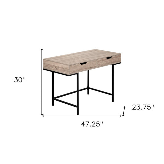 47" Taupe and Black Wood and Metal H-Shape Computer Desk With Two Drawers