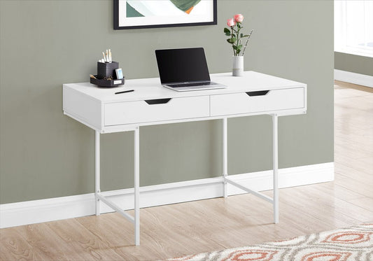 47" White Wood and Metal H-Shape Computer Desk With Two Drawers