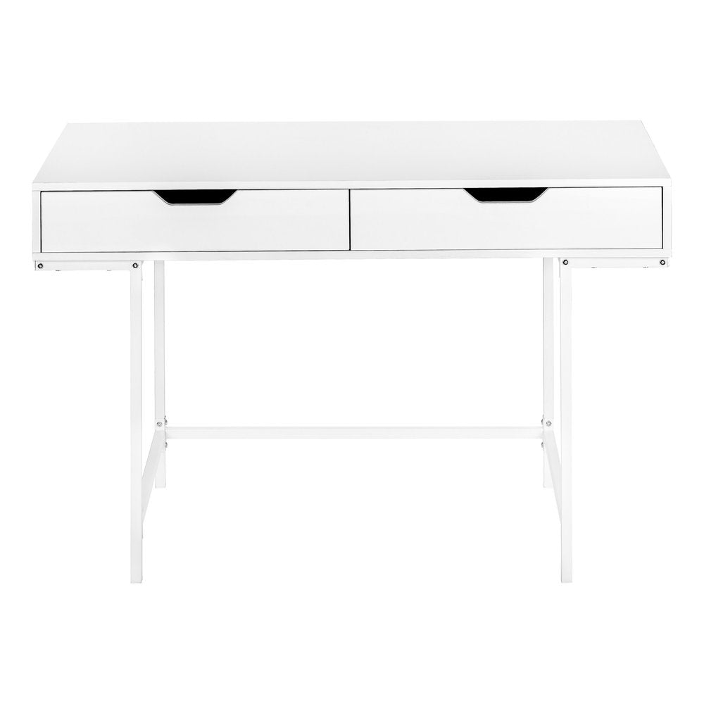 47" White Wood and Metal H-Shape Computer Desk With Two Drawers