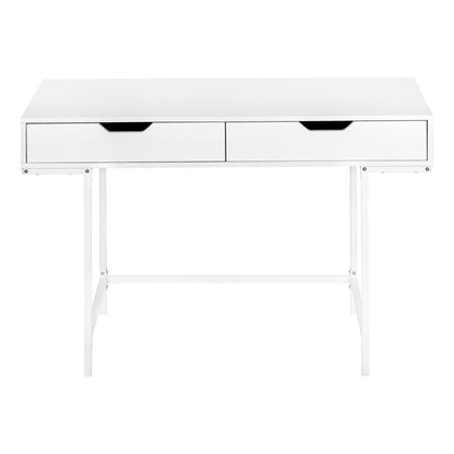 47" White Wood and Metal H-Shape Computer Desk With Two Drawers