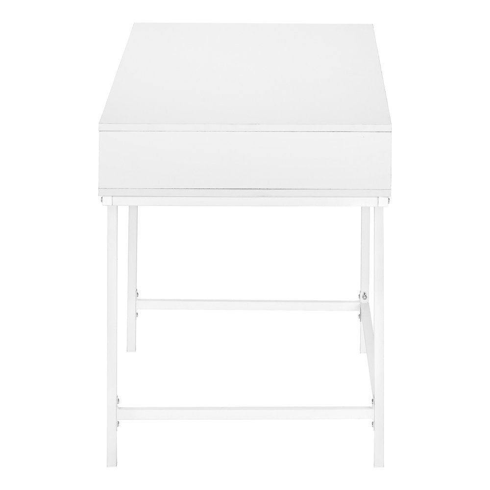 47" White Wood and Metal H-Shape Computer Desk With Two Drawers