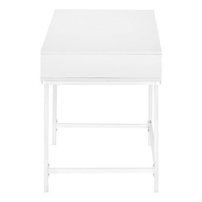 47" White Wood and Metal H-Shape Computer Desk With Two Drawers