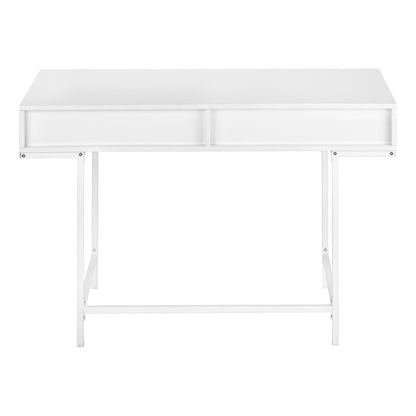 47" White Wood and Metal H-Shape Computer Desk With Two Drawers