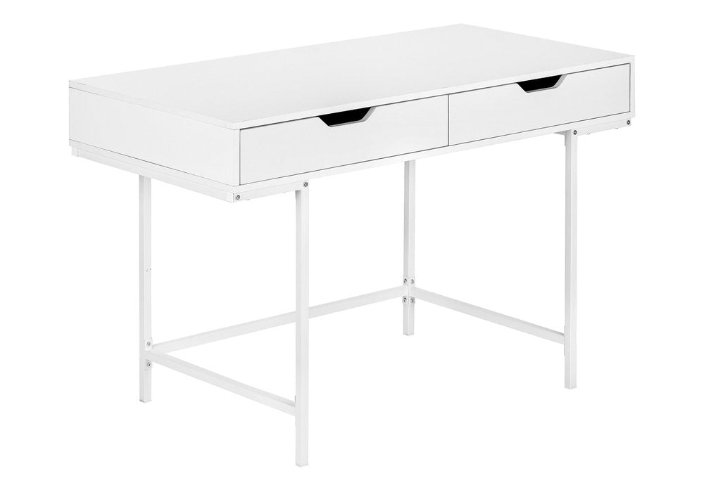 47" White Wood and Metal H-Shape Computer Desk With Two Drawers