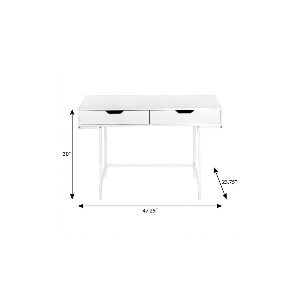 47" White Wood and Metal H-Shape Computer Desk With Two Drawers