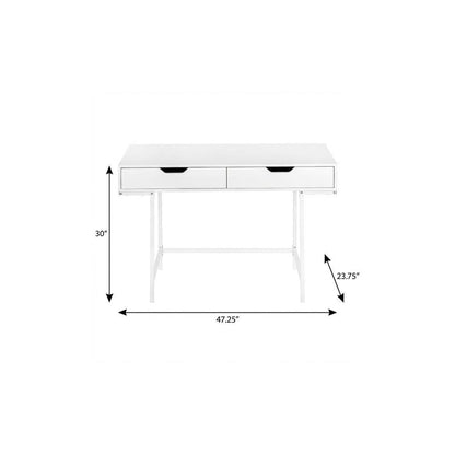 47" White Wood and Metal H-Shape Computer Desk With Two Drawers