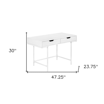 47" White Wood and Metal H-Shape Computer Desk With Two Drawers