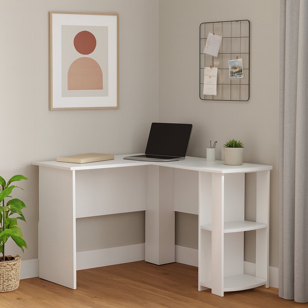 47" White Wood Corner Computer Desk