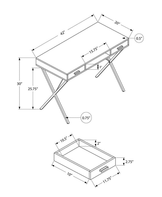 42" Black and White and Black Computer Desk With Two Drawers