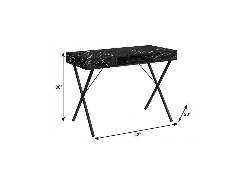 42" Black and White and Black Computer Desk With Two Drawers