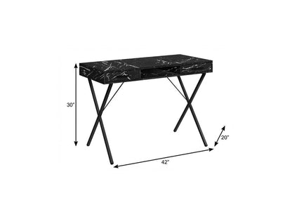 42" Black and White and Black Computer Desk With Two Drawers