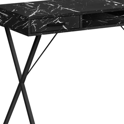 42" Black and White and Black Computer Desk With Two Drawers