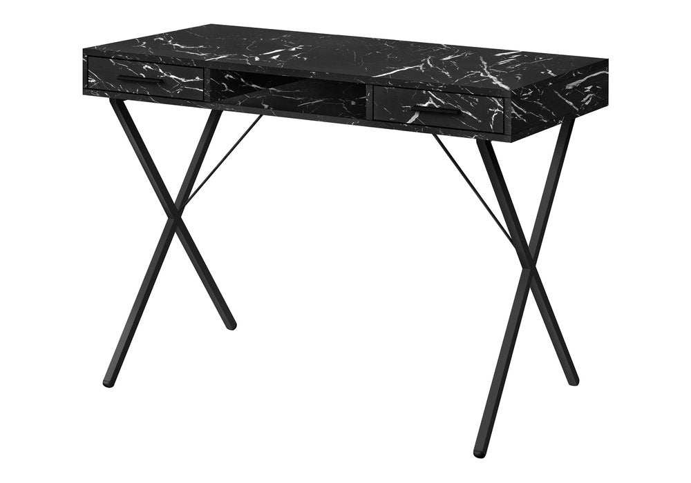 42" Black and White and Black Computer Desk With Two Drawers