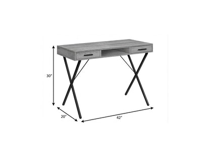 42" Gray and Black Computer Desk With Two Drawers