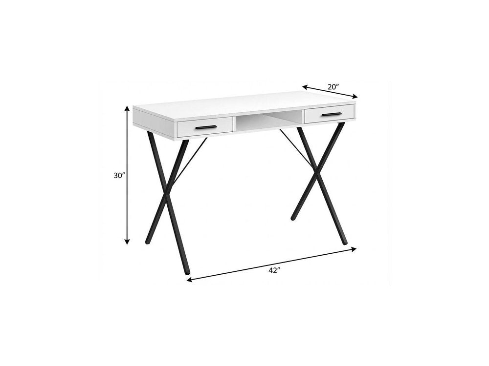 42" White and Black Computer Desk With Two Drawers