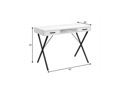 42" White and Black Computer Desk With Two Drawers