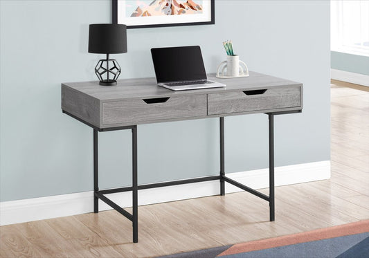 47" Gray and Black Wood and Metal H-Shape Computer Desk With Two Drawers