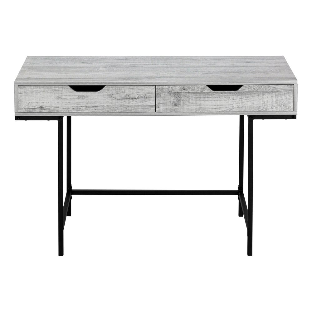 47" Gray and Black Wood and Metal H-Shape Computer Desk With Two Drawers
