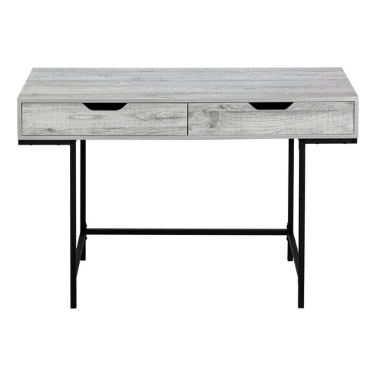 47" Gray and Black Wood and Metal H-Shape Computer Desk With Two Drawers