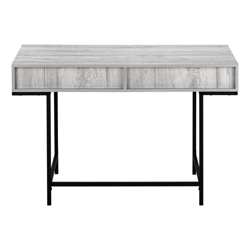 47" Gray and Black Wood and Metal H-Shape Computer Desk With Two Drawers