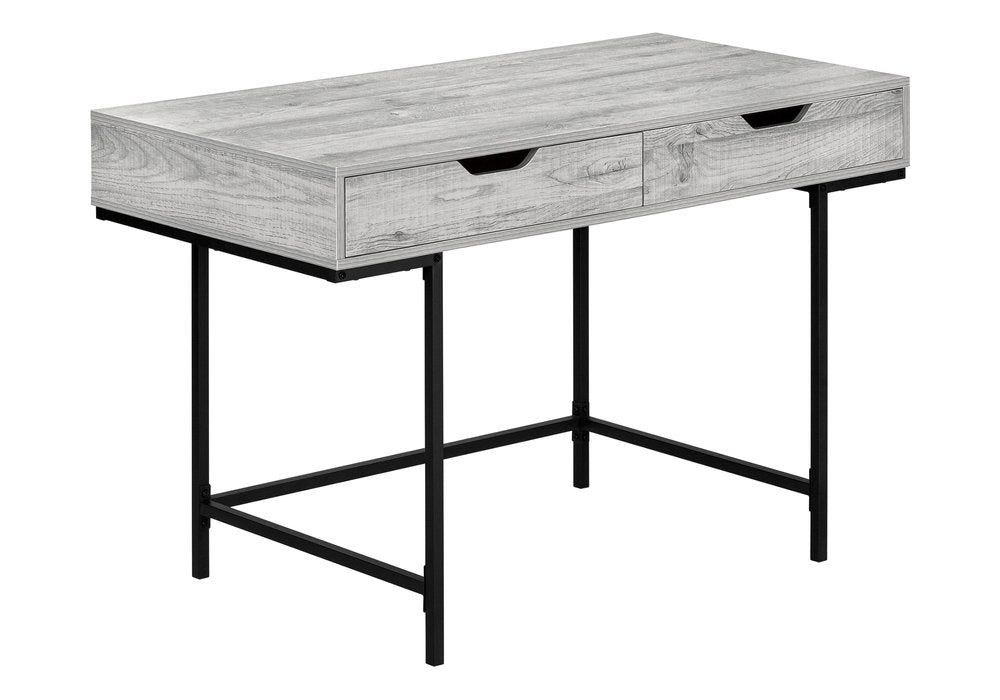47" Gray and Black Wood and Metal H-Shape Computer Desk With Two Drawers