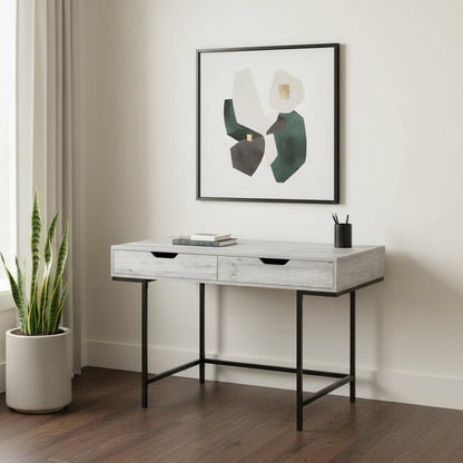 47" Gray and Black Wood and Metal H-Shape Computer Desk With Two Drawers