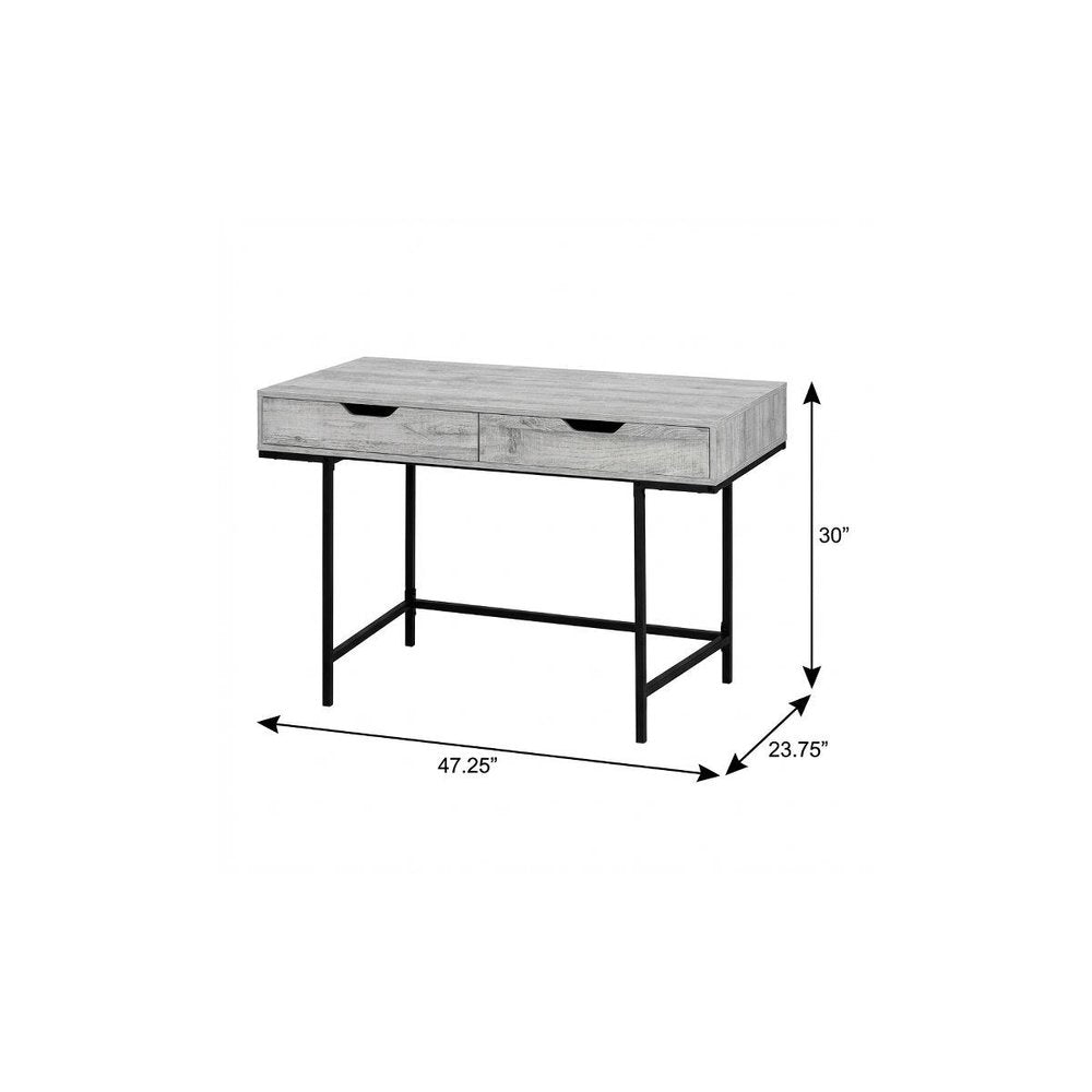 47" Gray and Black Wood and Metal H-Shape Computer Desk With Two Drawers
