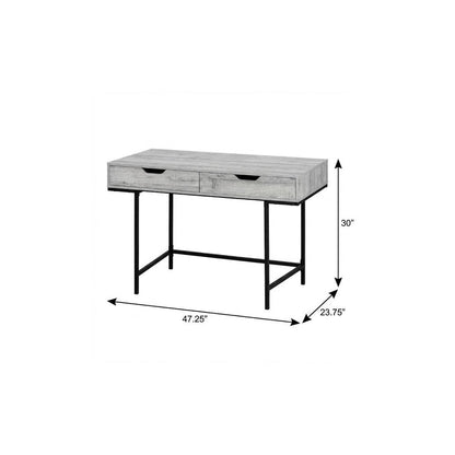 47" Gray and Black Wood and Metal H-Shape Computer Desk With Two Drawers