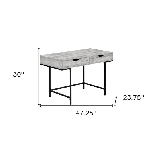 47" Gray and Black Wood and Metal H-Shape Computer Desk With Two Drawers