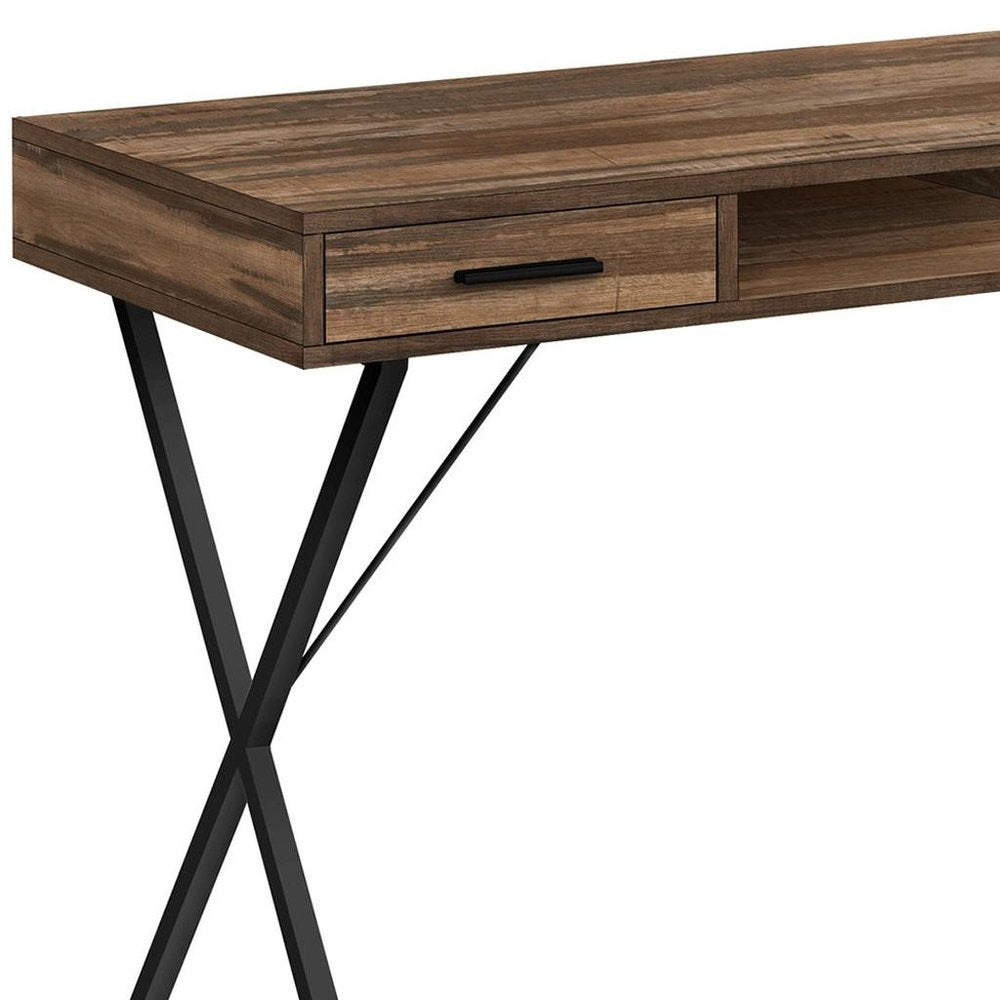 42" Brown and Black Wood and Metal x-Shape Computer Desk With Two Drawers