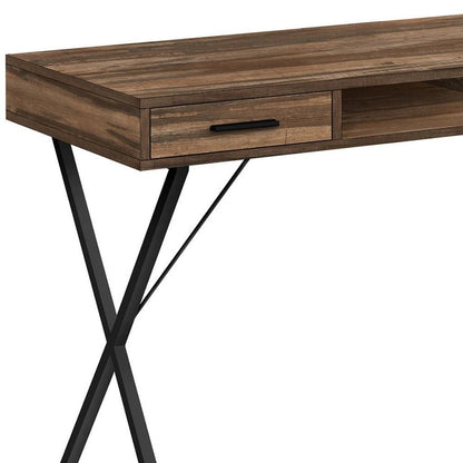 42" Brown and Black Wood and Metal x-Shape Computer Desk With Two Drawers