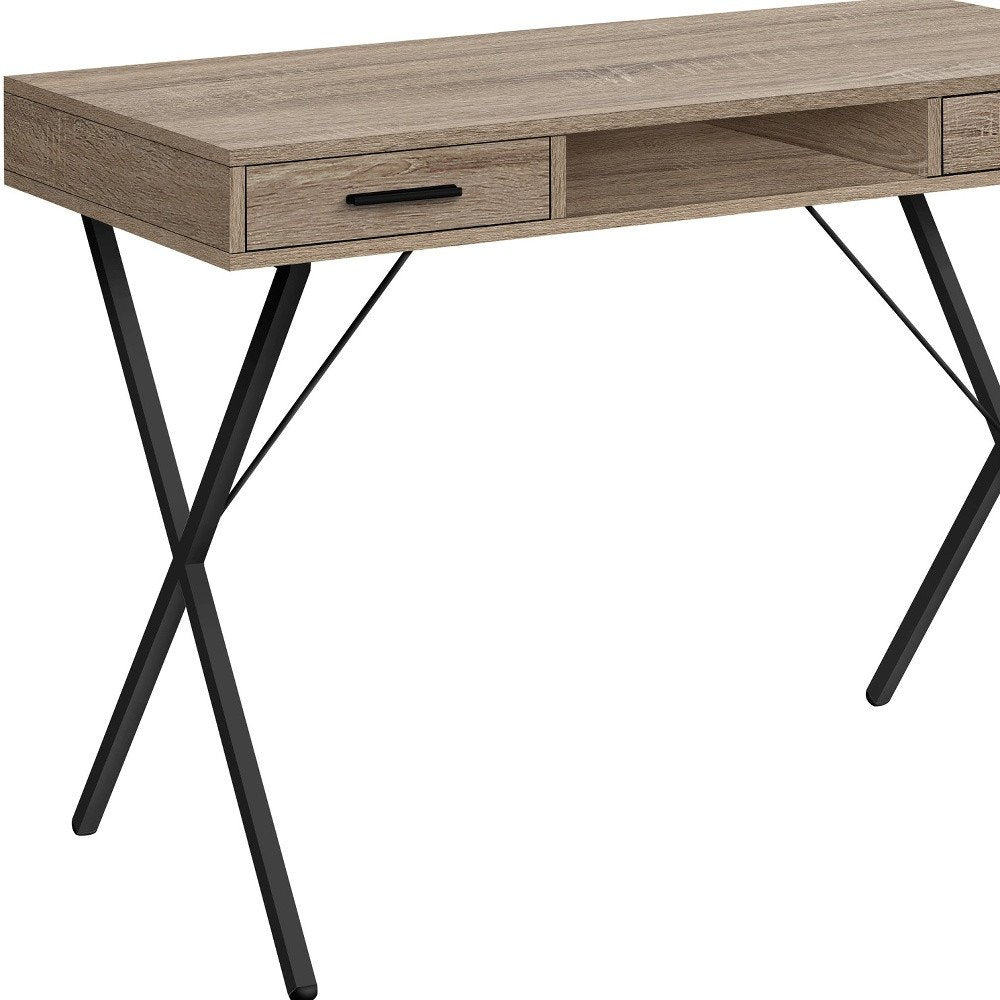 42" Taupe and Black Computer Desk With Two Drawers