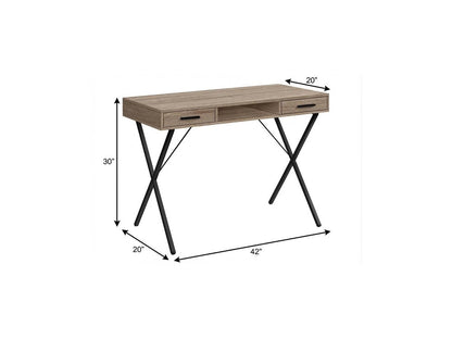 42" Taupe and Black Computer Desk With Two Drawers