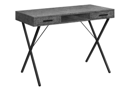 42" Gray and Black Wood and Metal x-Shape Computer Desk With Two Drawers