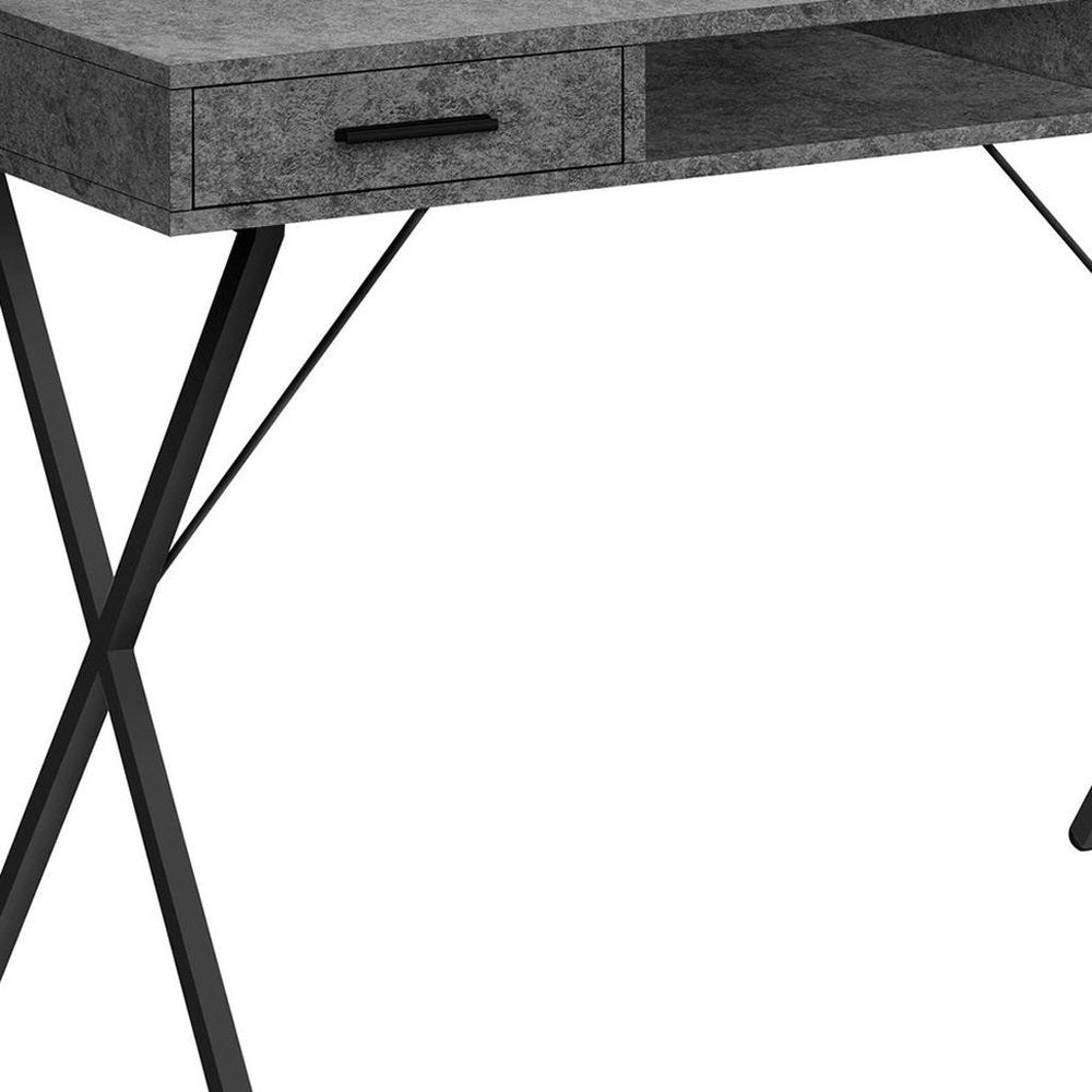42" Gray and Black Wood and Metal x-Shape Computer Desk With Two Drawers