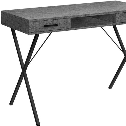 42" Gray and Black Wood and Metal x-Shape Computer Desk With Two Drawers