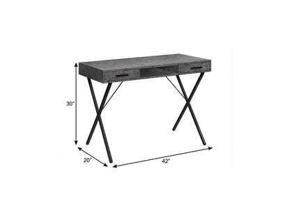 42" Gray and Black Wood and Metal x-Shape Computer Desk With Two Drawers