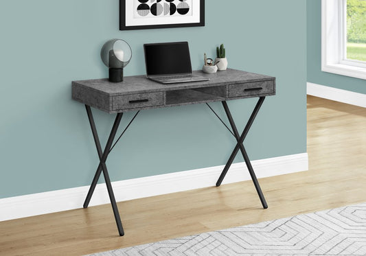 42" Gray and Black Wood and Metal x-Shape Computer Desk With Two Drawers