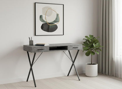 42" Gray and Black Wood and Metal x-Shape Computer Desk With Two Drawers
