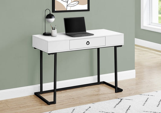 42" White and Black Wood and Metal Sled Computer Desk
