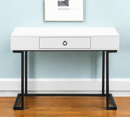 42" White and Black Wood and Metal Sled Computer Desk