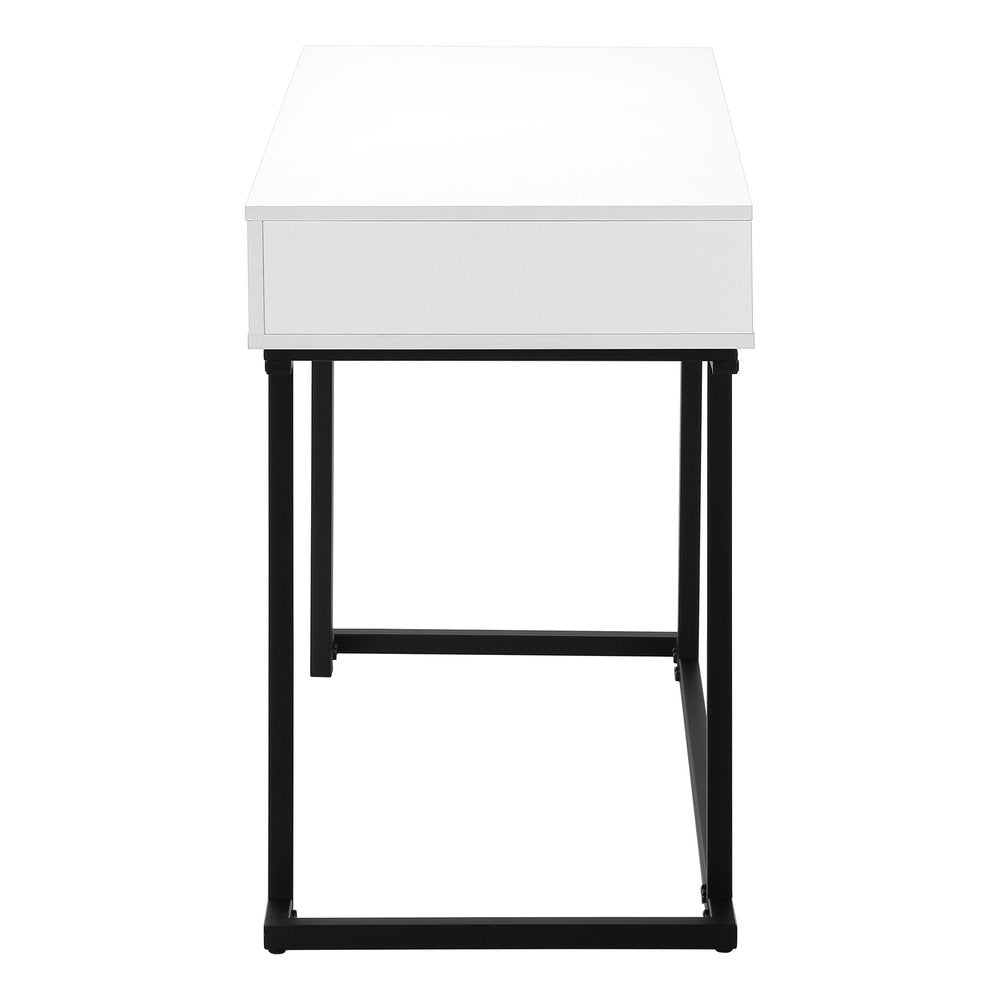 42" White and Black Wood and Metal Sled Computer Desk