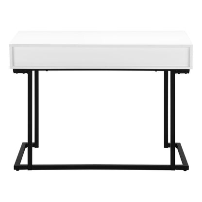 42" White and Black Wood and Metal Sled Computer Desk