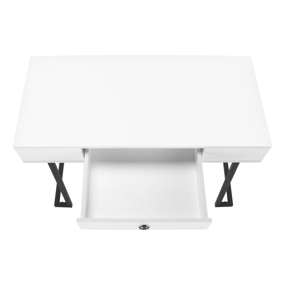 42" White and Black Wood and Metal Sled Computer Desk