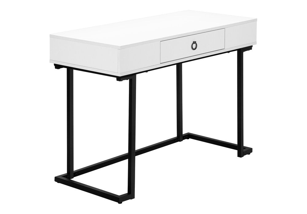 42" White and Black Wood and Metal Sled Computer Desk