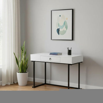 42" White and Black Wood and Metal Sled Computer Desk